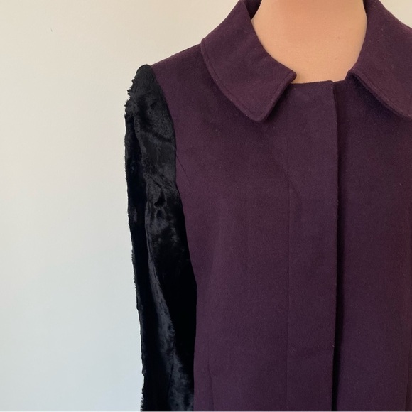 TIBI New York Colorblock Purple Black Wool Hidden Placket Faux Fur Coat EUC Sz 8 - Picture 9 of 12